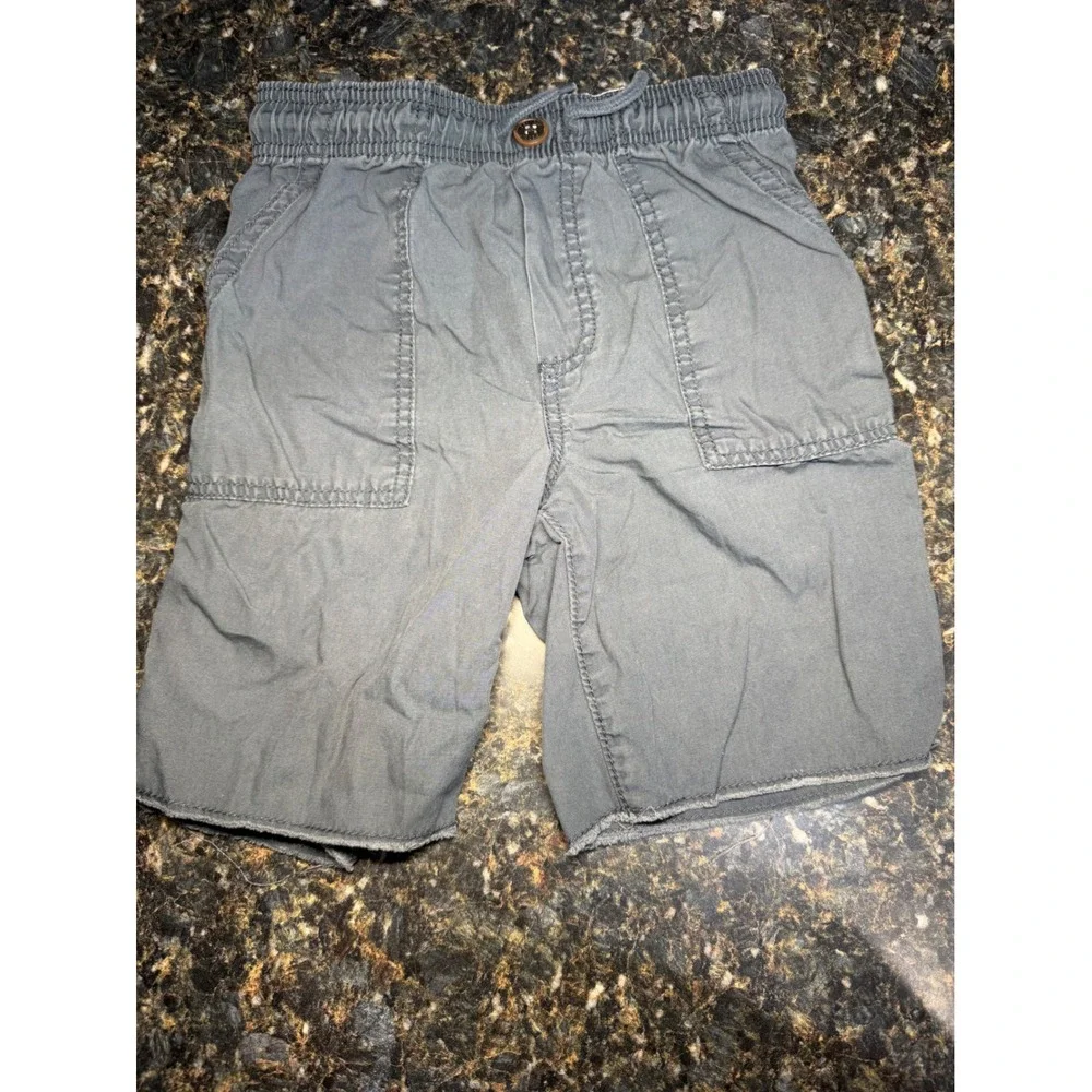 OshKosh Bgosh Boys Charcoal Gray Canvas Utility Shorts Elastic Waist Size 7/7A
